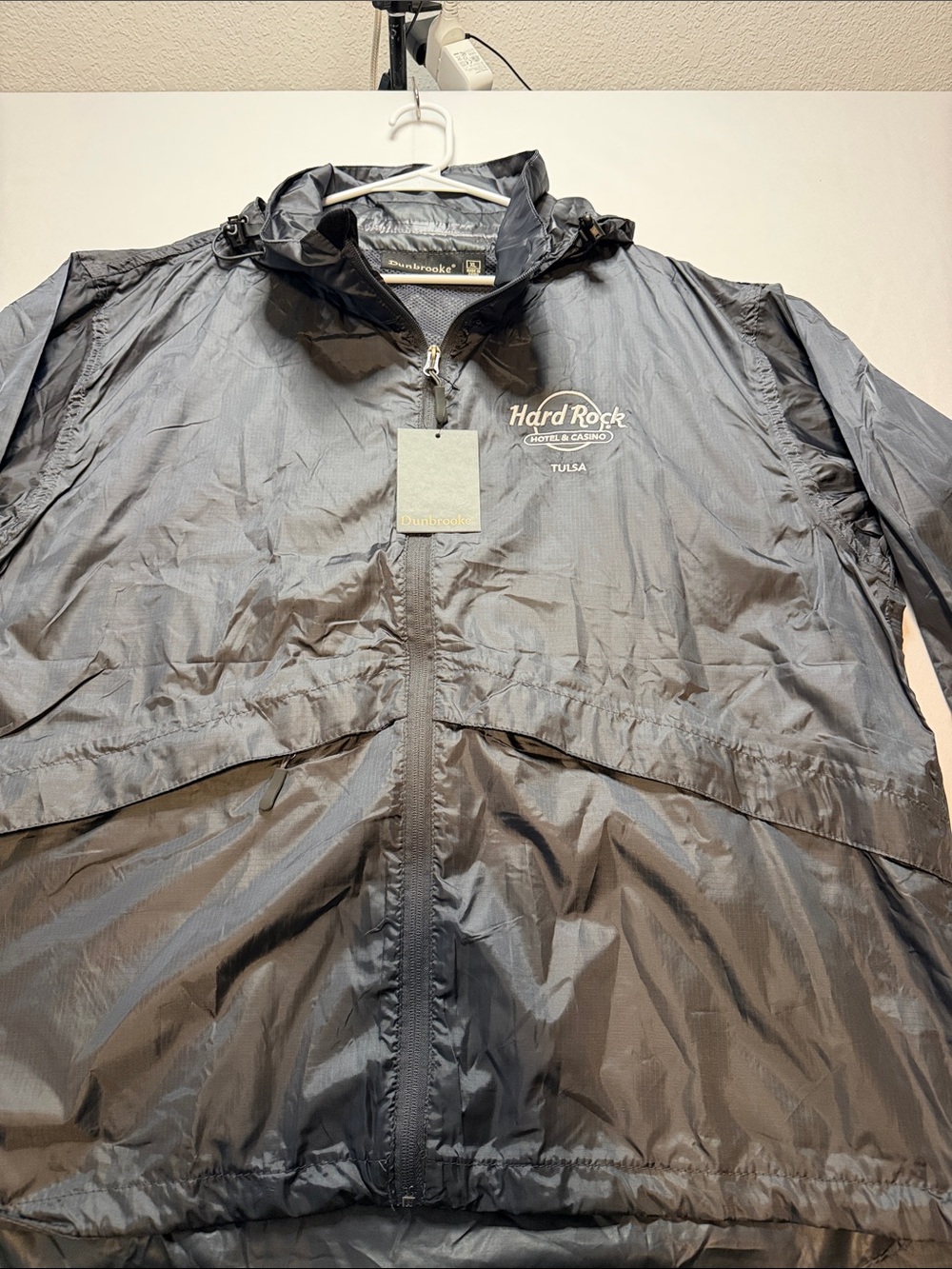 Dunbrooke Black Hooded Windbreaker with Hard Rock Tulsa Embroidery